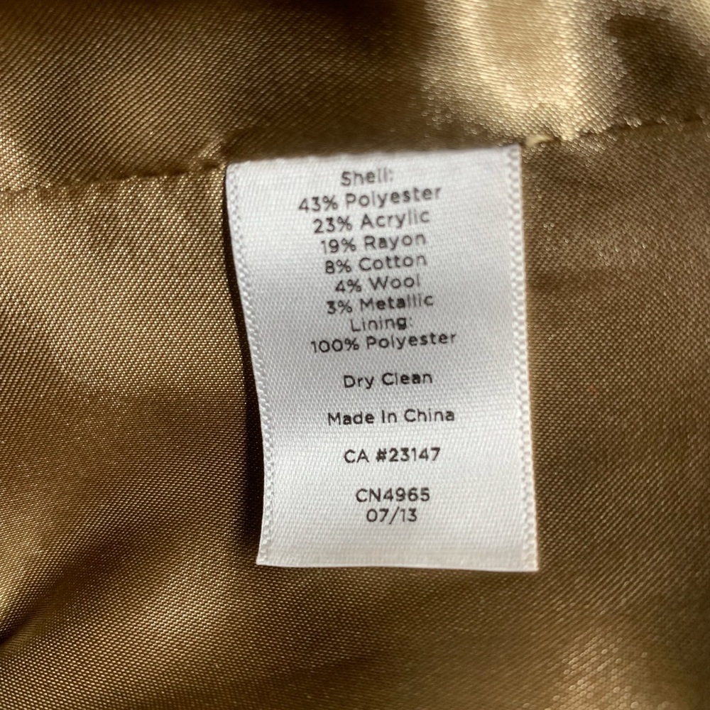 Talbots Beige Gold Metallic Zipper Front Tweed Blazer Jacket Mature Modest 2P - Picture 9 of 11